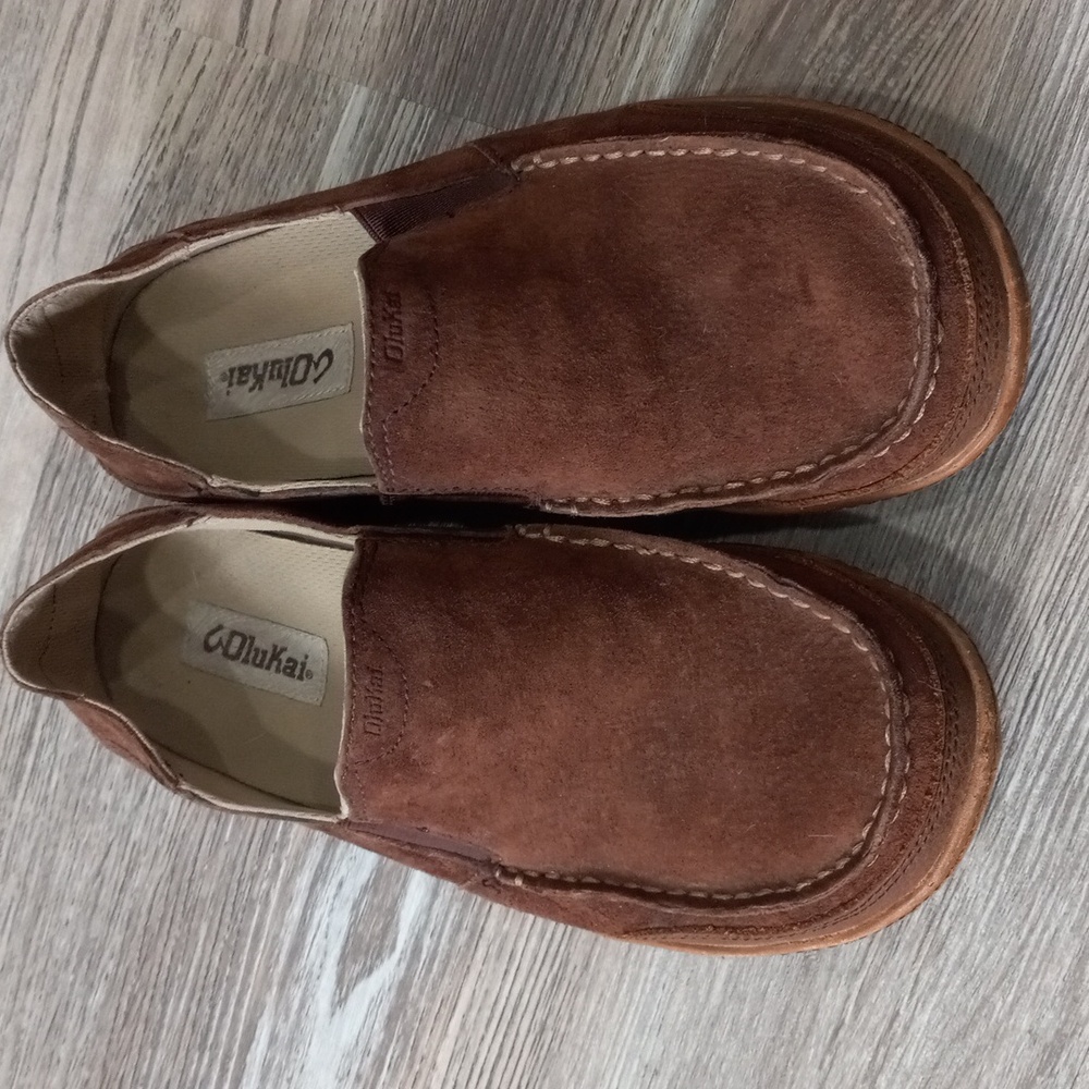 Olukai Puhalu Brown Suede Moccasin Slide Men's Size 8.5